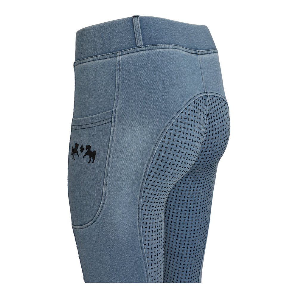 Equine Couture Ladies Denim Full Seat Silicon Tights with Phone Pocket