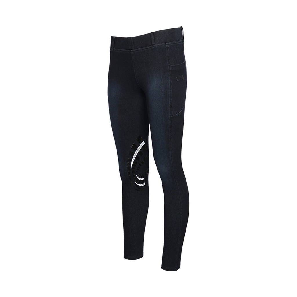 Equine Couture Ladies Denim Silicon Knee Patch Tights with Phone Pocket