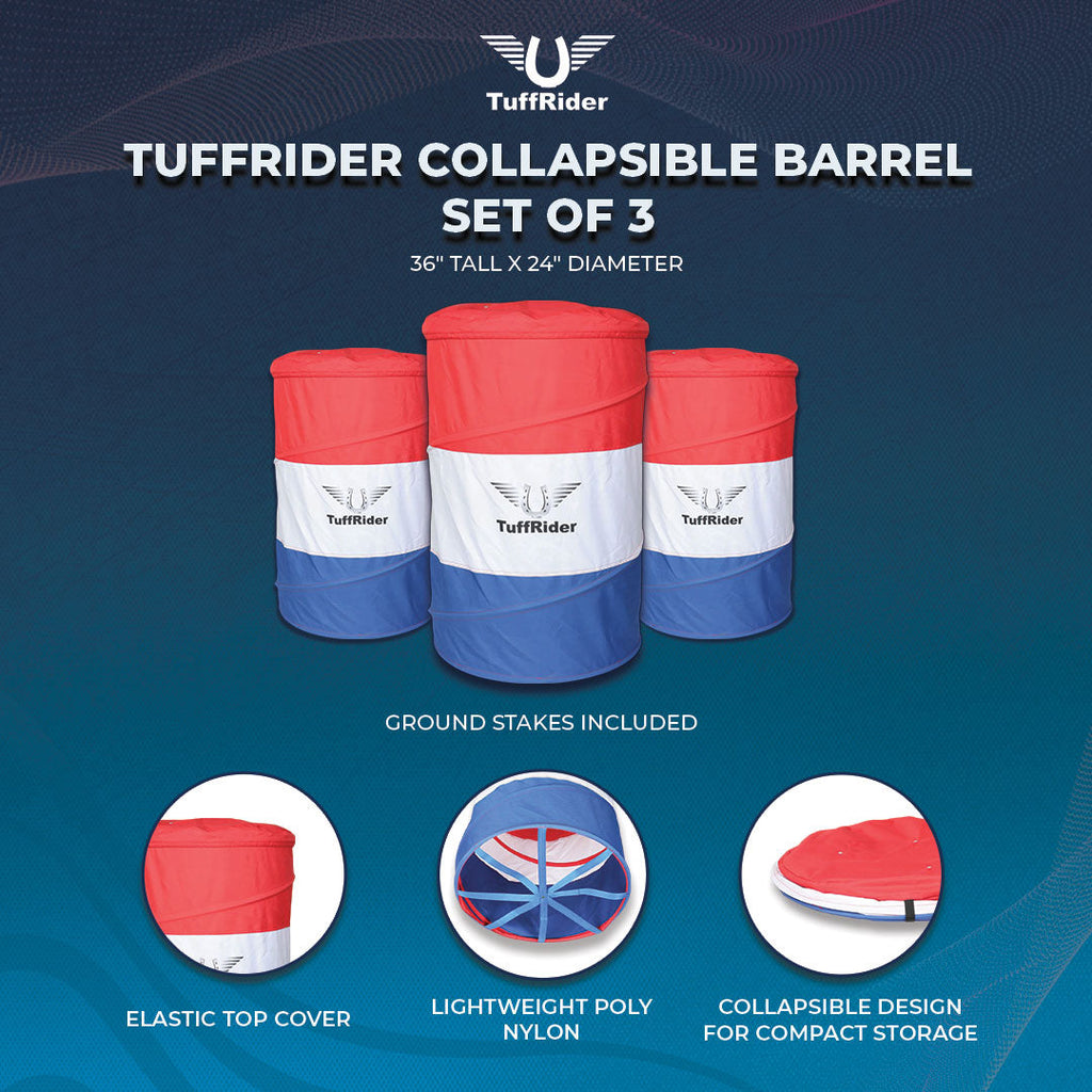 TuffRider Free-Standing Collapsible Barrel Racing Training Barrels – Set of 3 – Complete Portable Practice Barrels (Not Covers)