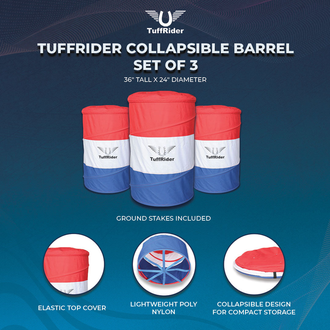 TuffRider Free-Standing Collapsible Barrel Racing Training Barrels – Set of 3 – Complete Portable Practice Barrels (Not Covers)