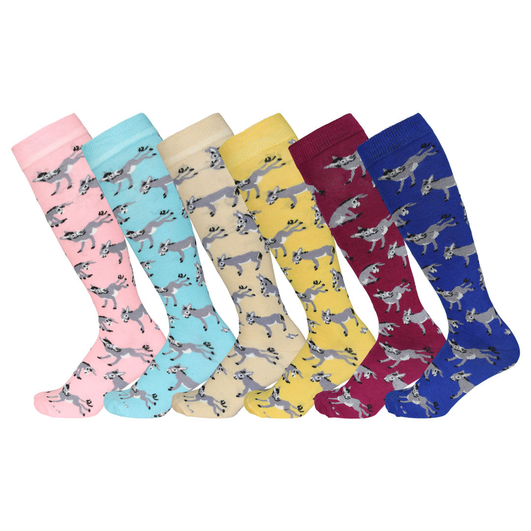AWST Int'l Ladies Playful Donkeys Knee Socks- 6 Pack