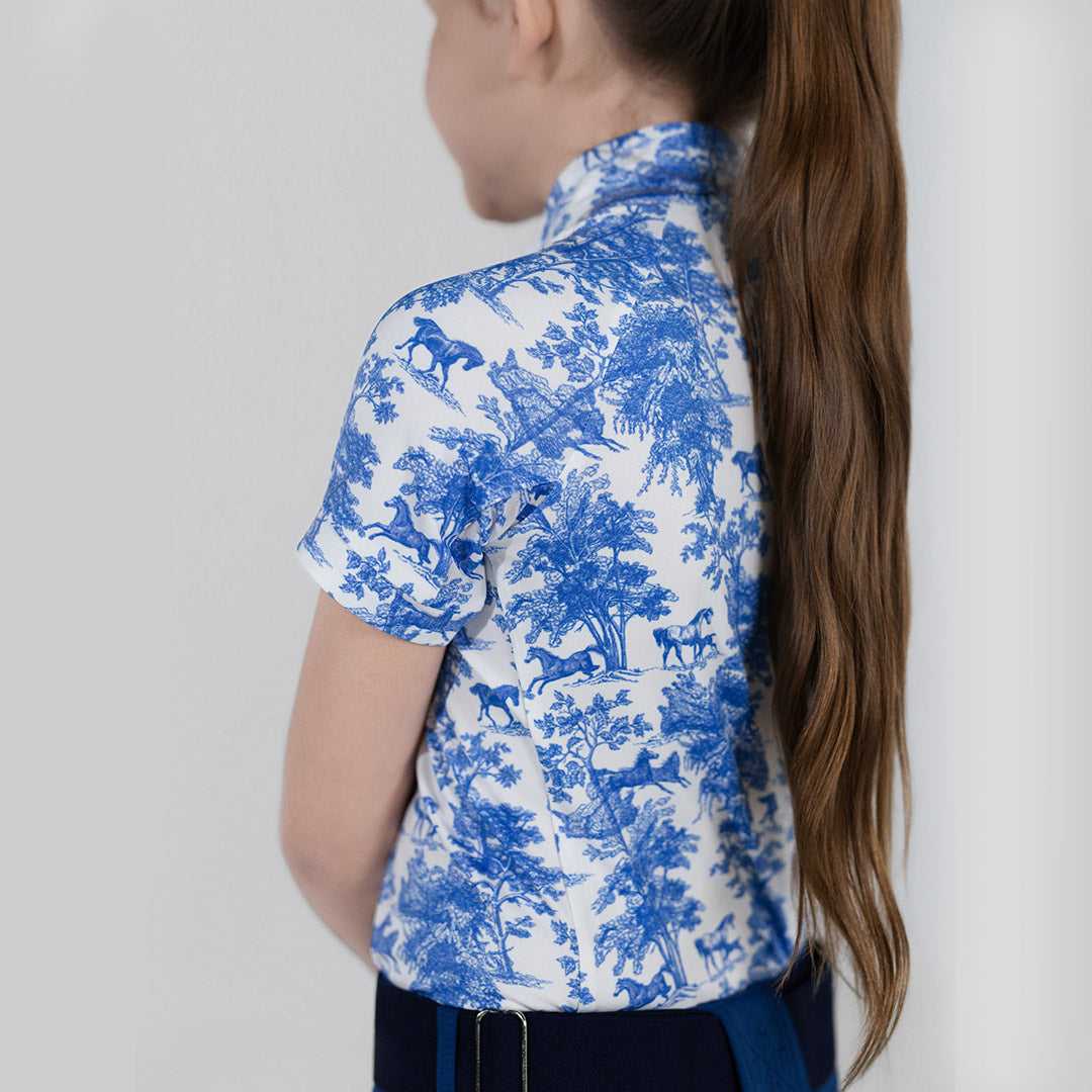 Dapplebay Kids Blue Equestrian Toile 1/4 Zip - Short Sleeve