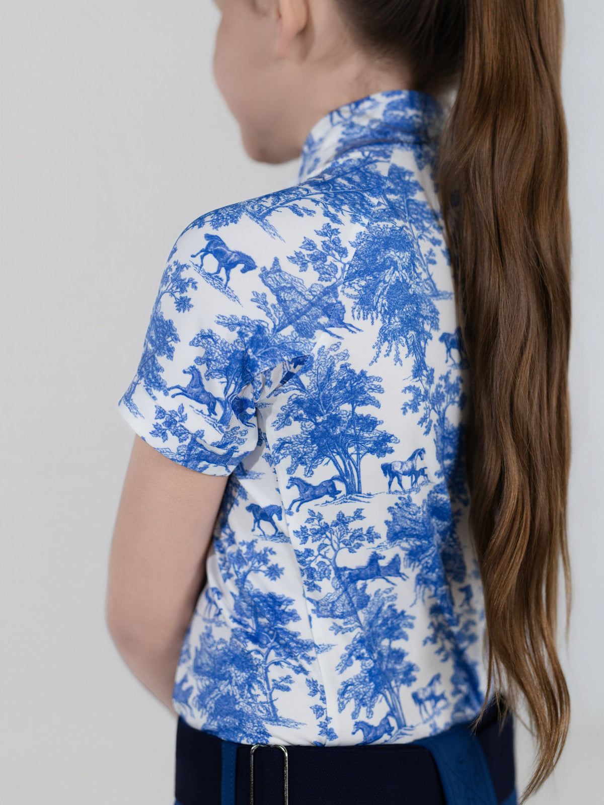 Dapplebay Kids Blue Equestrian Toile 1/4 Zip - Short Sleeve