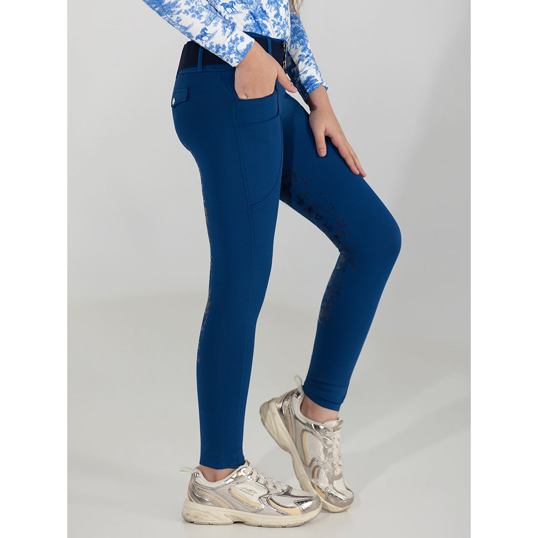 Dapplebay Kids Equestrian Toile Essential Tights-Bright Navy