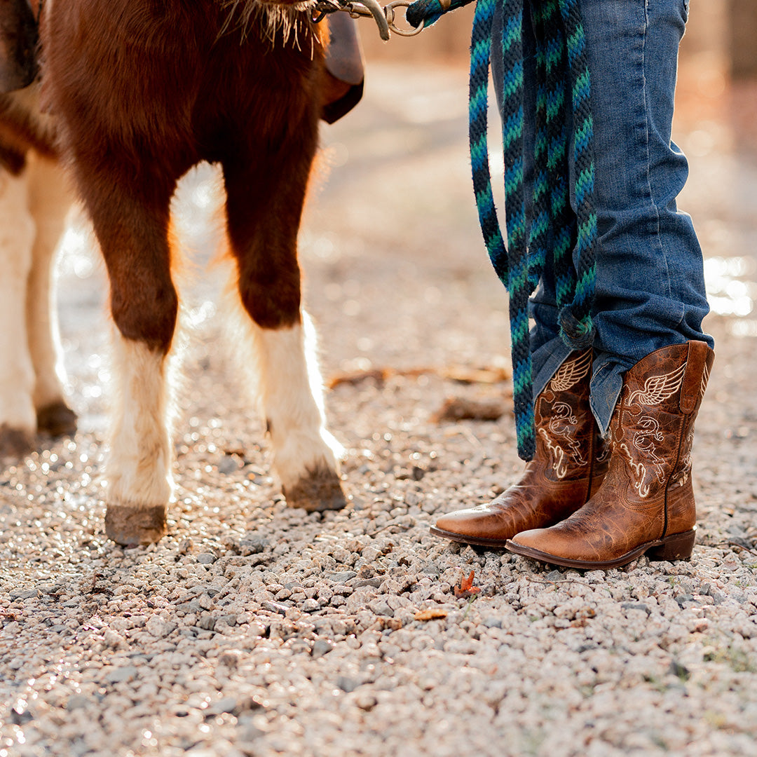 TuffRider Youth Sequoia Cross & Wing Embroidered Square Toe Western Boots