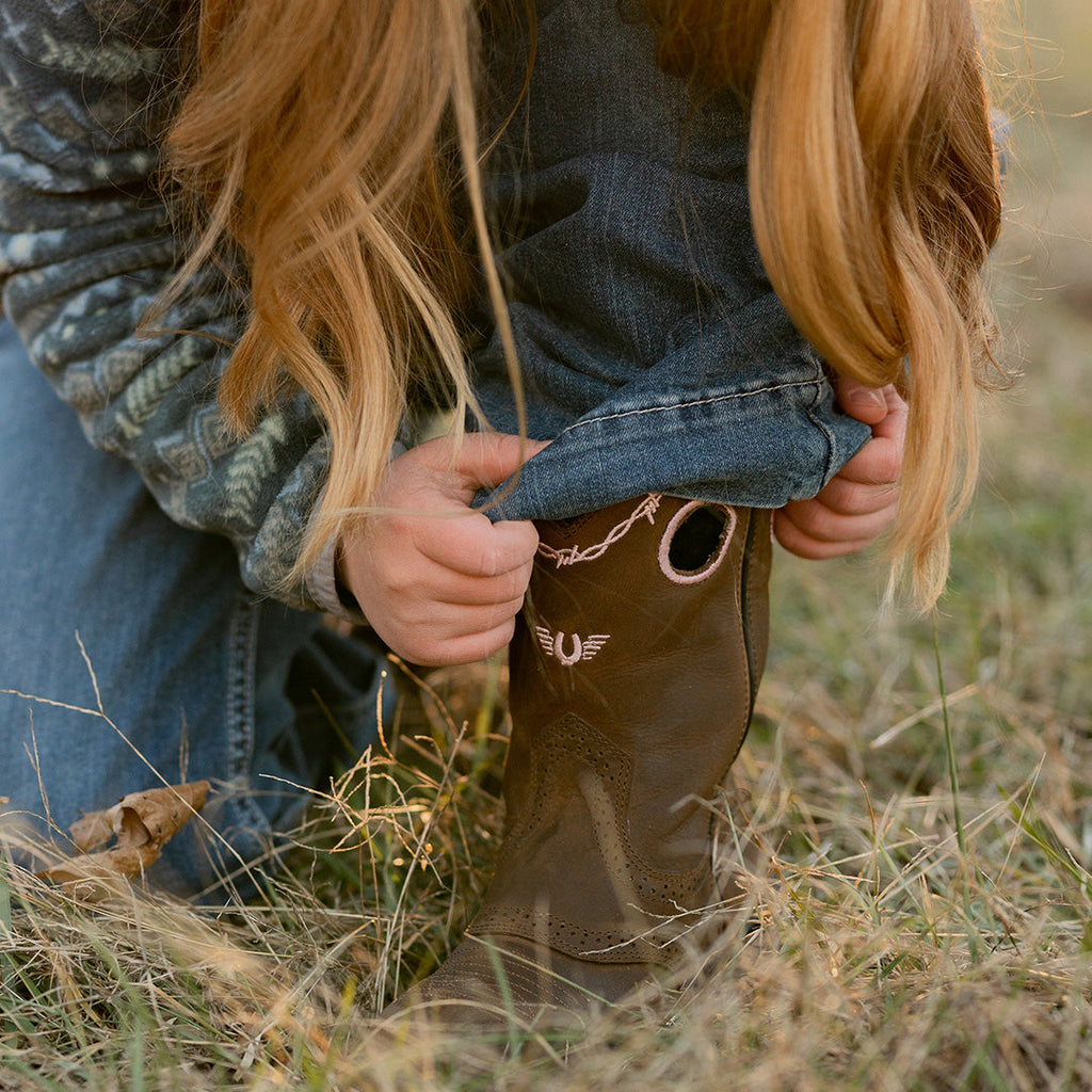 TuffRider Children Yosemite Barbed Wire Embroidered Round Toe Western Boots