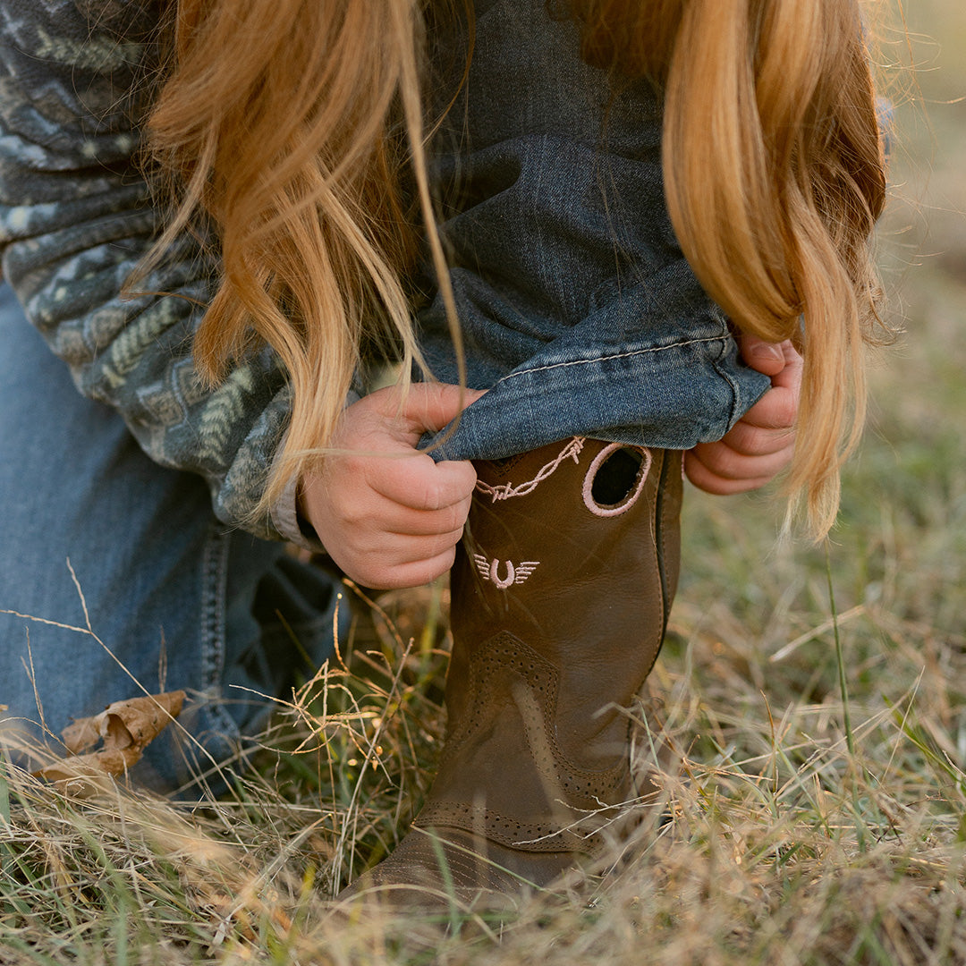 TuffRider Children Yosemite Barbed Wire Embroidered Round Toe Western Boots