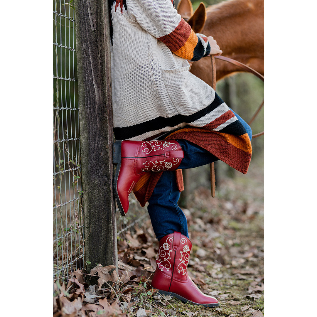 TuffRider Toddler Fire Red Floral Western Boot